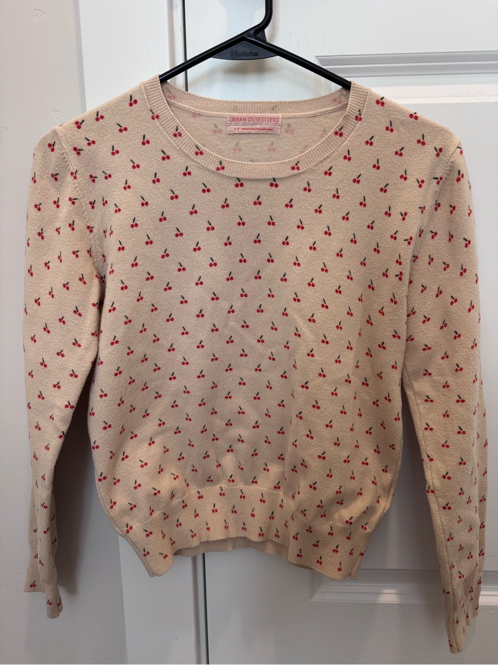 Urban Outfitters Cream Sweater with Red Cherry Pattern